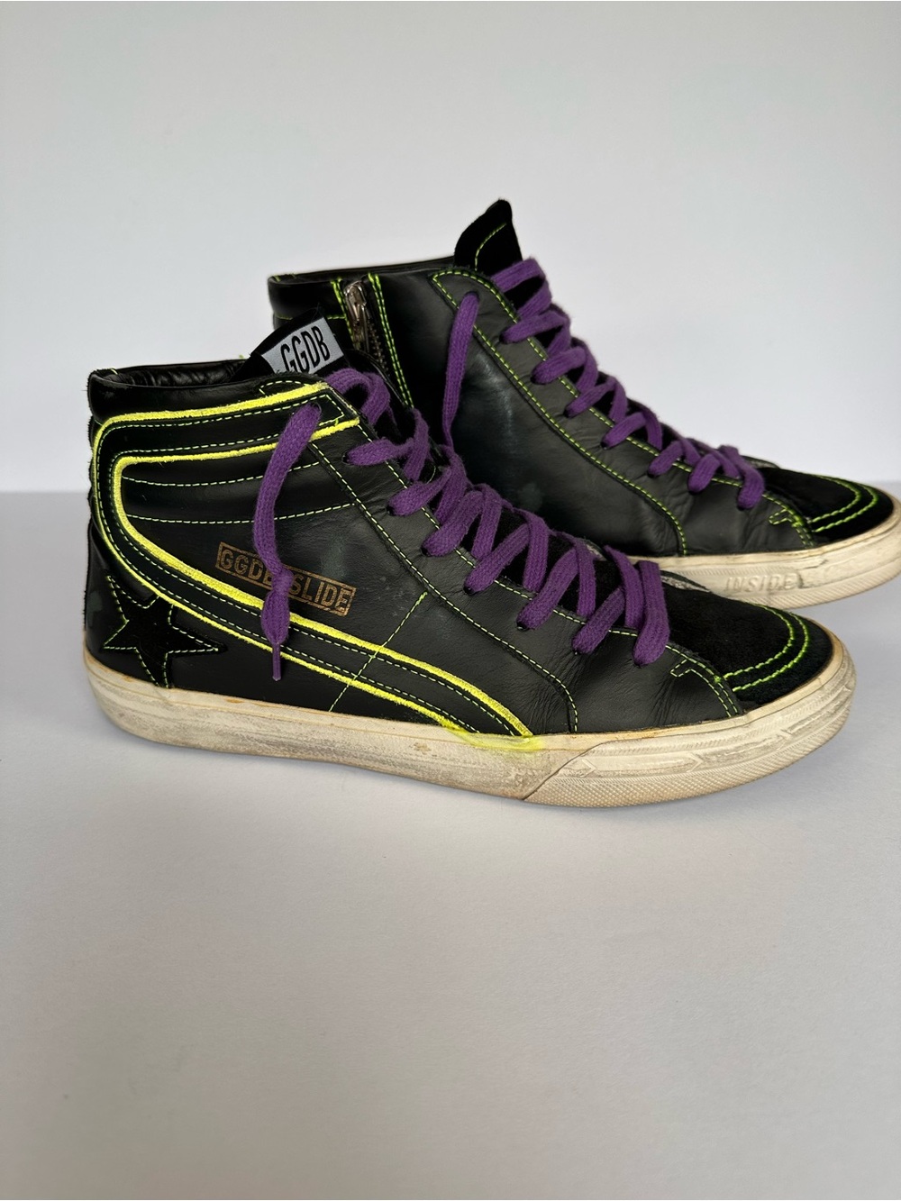 Golden Goose Slide High Top Sneaker Black Neon Green Purple Men’s Size 42 / US 9